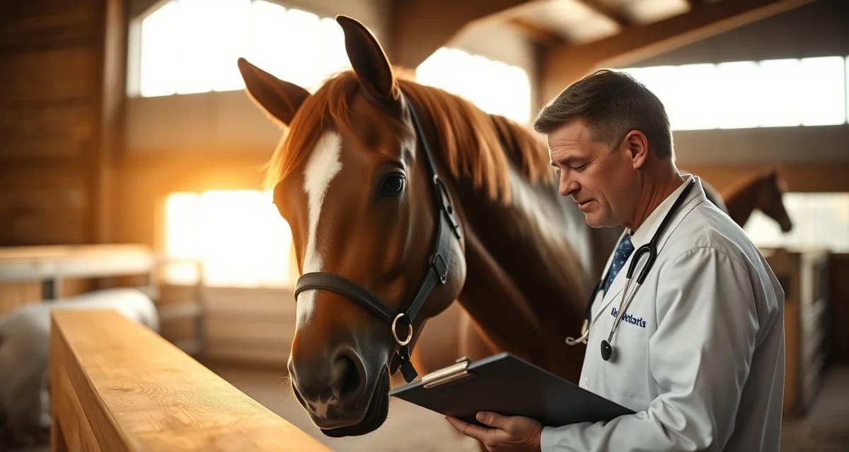 Senior horse receiving individualized care in retirement barn with billing documentation, representing complex equine boarding invoicing solutions.