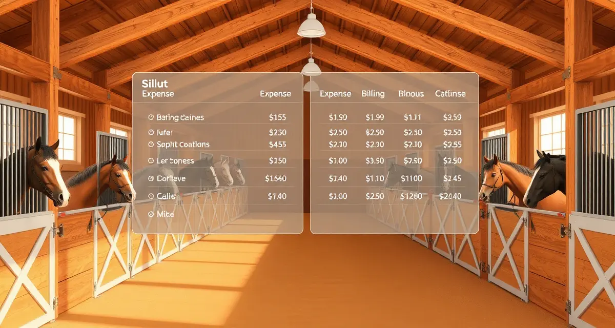 Split expense billing system for horse barn shared cost management showing automated invoice tracking across multiple boarding accounts