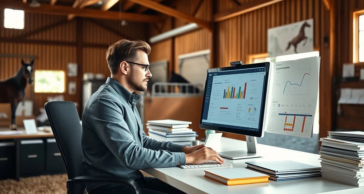 Equestrian facility manager using equestrian facility management software to organize barn operations and scheduling in Tennessee