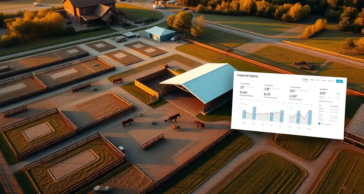 Modern equestrian facility management software dashboard for Wisconsin horse barns and stables showing scheduling, invoicing, and operational tools.